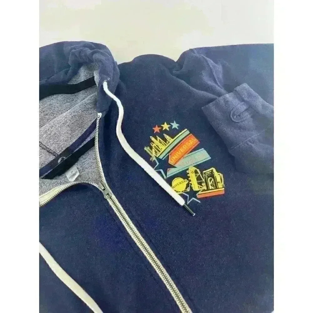 Universal Studios Florida Zippered Hoodie Women's Size 2X Blue Thumb Holes Hood